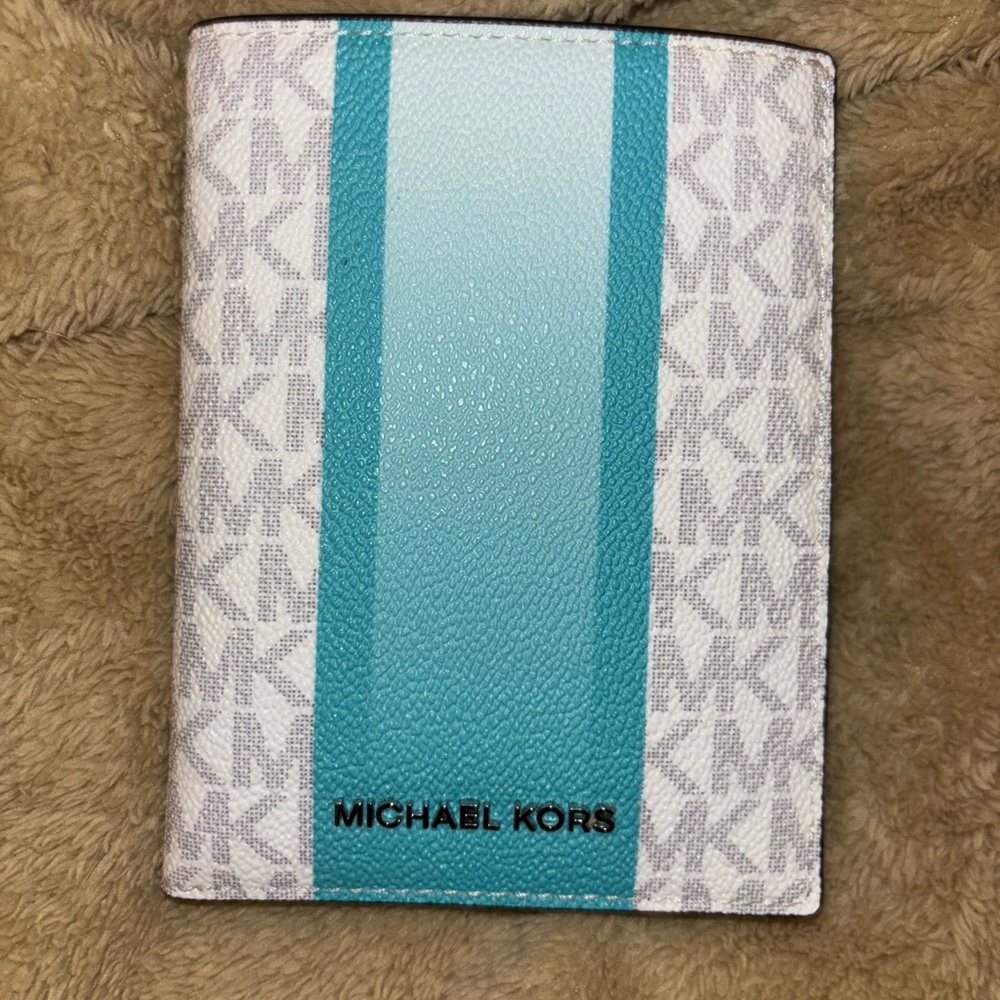 Michael Kors Teal and White Travel Wallet
